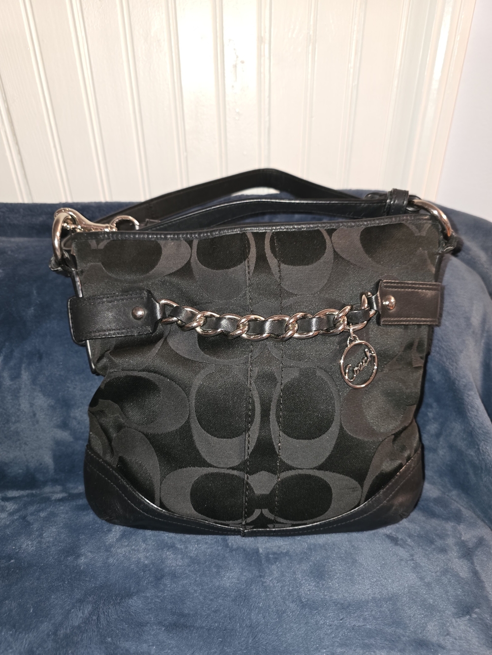 Coach Black Signature Chain-Detail Shoulder Bag